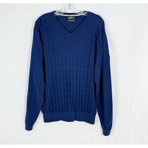 Aureus Fine Silk Blend Navy Blue Silk/Cotton V Neck Sweater XL